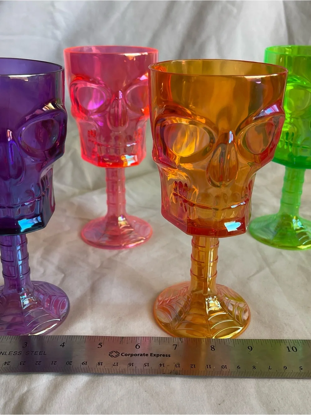 4 Rare Vintage Skeleton Skull Plastic Goblet Cup Halloween Decoration Chalice